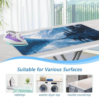 Ironing Mat Portable Ironing Pad Ironing Blanket for Table Top Heat Resistance Double-Side Using Travel Large 47.2 x 27.6 Inch Foldable Winter Blue Mountain and Mirrored Lake