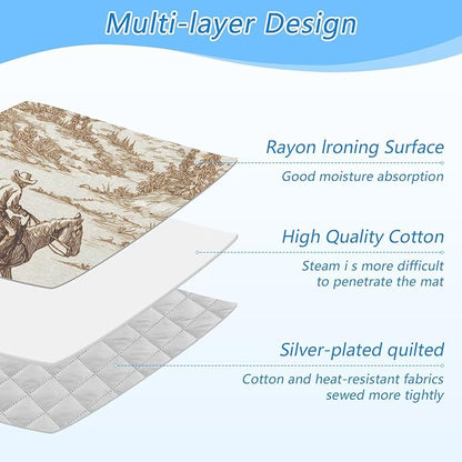 Ironing Mat Portable Ironing Pad Ironing Blanket for Table Top Heat Resistance Double-Side Using Travel Large 47.2 x 27.6 Inch Foldable Lightweight Cowboy Riding Horse Mountain Brown