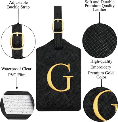 Luggage Tag PU Leather for Suitcase Baggage Handbag Travel Bag Label Suitcase Tag Label Tag w. Name Card & Privacy Cover (G)