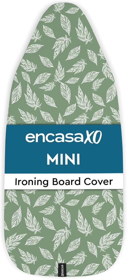Encasa XO Ironing Board Cover and Pad 28"x12" - Thick 3mm Felt Padding, Drawstring Tightening & Lock, Easy Fit, Scorch & Stain Resistant, Fits Mini Ironing Board - Big Leaves Green