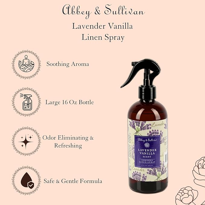 Abbey & Sullivan Odor Eliminating and Refreshing Linen and Room Spray, Lavender Vanilla, 16 oz.