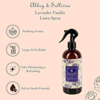 Abbey & Sullivan Odor Eliminating and Refreshing Linen and Room Spray, Lavender Vanilla, 16 oz.