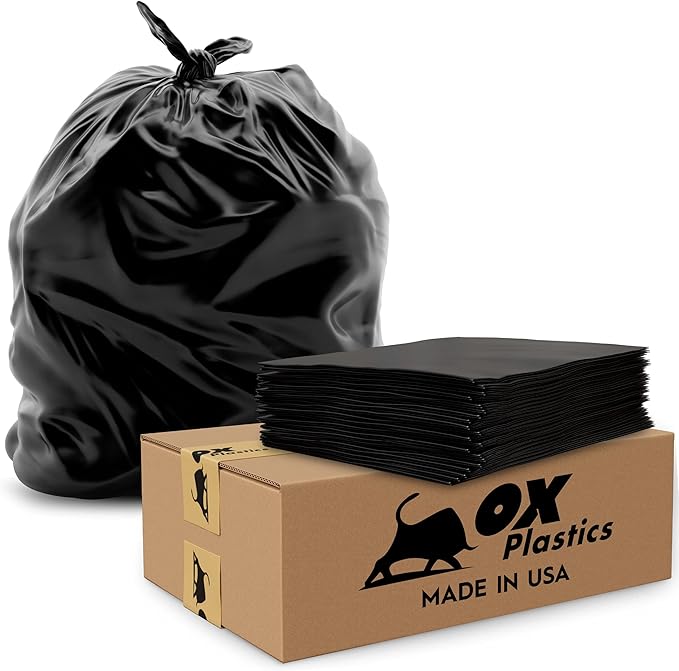 55 Gallon 4mil Trash Can Liners Bags - (35 Count) Capacity & Thick Extra Heavy Duty Strength - Large Garbage, Leak-Proof & Durable, House & Commercial Use Bags - Black