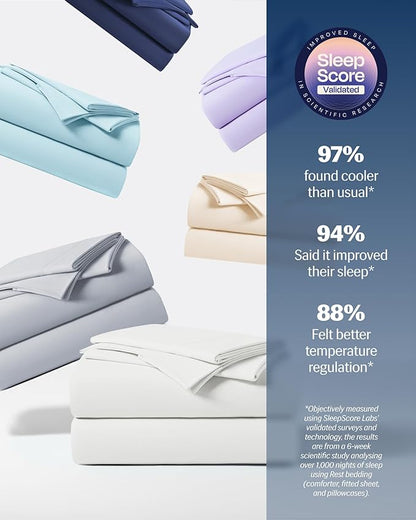 REST® Evercool®+ Starter Sheet Set, Full Size, White, Breathable Bed Sheet for Hot Sleeper and Night Sweats, with Pillowcases, Ionic+ Self-Cleaning Silver Yarn for Sensitive Skin, 3PCS No Flat Sheet