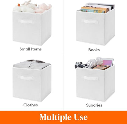 Lifewit 12 Packs Storage Cubes, 11 Inch Cube Storage Bins, Foldable Decorative Fabric Storage Baskets for Organizing Home Organizers with Handles for Shelves, Closet, White
