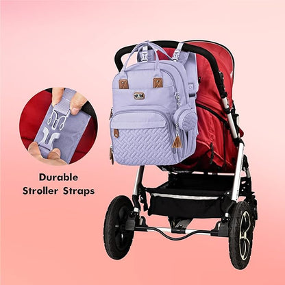 Dikaslon Diaper Bag Backpack with Portable Changing Pad, Pacifier Case and Stroller Straps, Large Unisex Baby Bags for Boys Girls, Multipurpose Travel Back Pack Moms Dads, Taro Purple