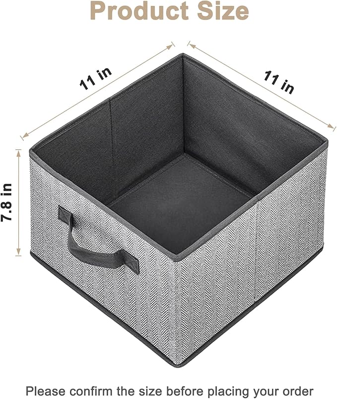 Storage Baskets, 11-Inch Woven Fabric Bins, Storage Cubes with Reinforced Handles, Organizer Bins for Closet Shelves, Foldable, for Toys, Clothes, Natural Beige (3PCS/Grey-11*11*7.8inch)