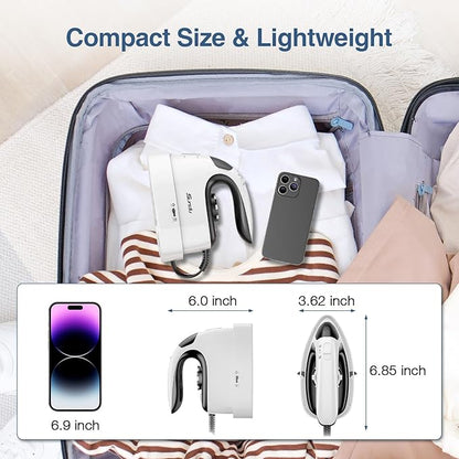 Sundu Mini Travel Iron with Steam,1000W Portable Non-Stick Soleplate Steam Small Iron for Quilting & Sewing,300 Microsteam Holes,90ml Water Tank,Lockable Safety Base,Digital Temperature Control