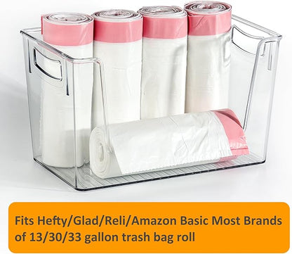 2 Pack Trash Bag Holder Dispenser, Extra Large Garbage Bags Holder, Stackable Trash Bag Holder with Bamboo Top for Laundry Room & Under Sink