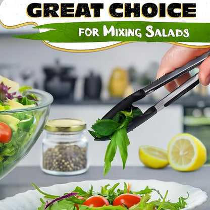 3Pcs Kitchen Tongs with Silicone Tips - Tong Set 7/9/12" | Silicone Tongs for Cooking Heat Resistant, High Temperature, Non Stick, Built-In Lock Ring - Stainless Steel Kitchen Utensils for Cooking