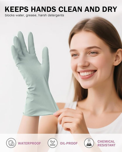 Rubber Cleaning Dishwashing Gloves 4 Pairs Reusable Kitchen Glove for Washing Dishes & Household Bathroom Cleaning Dish Gloves with Flock Lining Anti-Slip Grip Waterproof Thick Long-lasting Colorful L