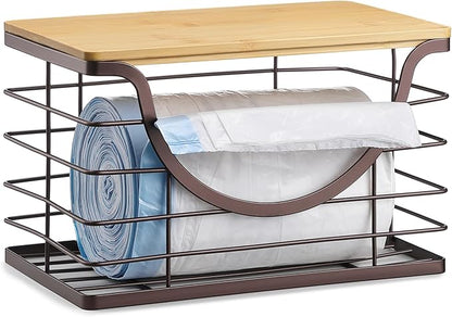 Extra Large Trash Bag Holder Under Sink Stackable Kitchen Storage with Lid, Garbage Bag Dispenser Roll Holder, Wall Mounted Trash Bag Container, Laundry Room Organization Storage, Brown