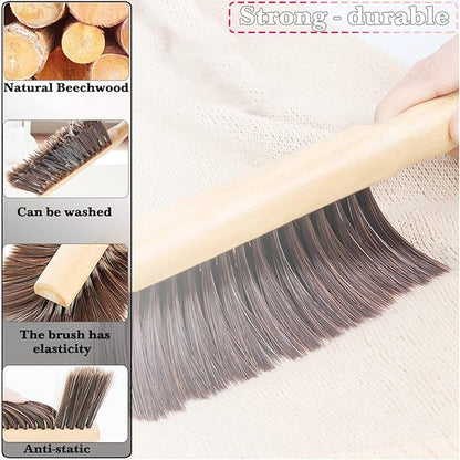Hand Broom Beech Wood Brush,Dust Brush,Duster for Counter,12inch Foxtail Bench Brush, Round Handle Handheld Brushes,5 Rows Soft Bristles for Bed,Shop Table,Woodworking Cleaning,Car,Sofa,Furniture