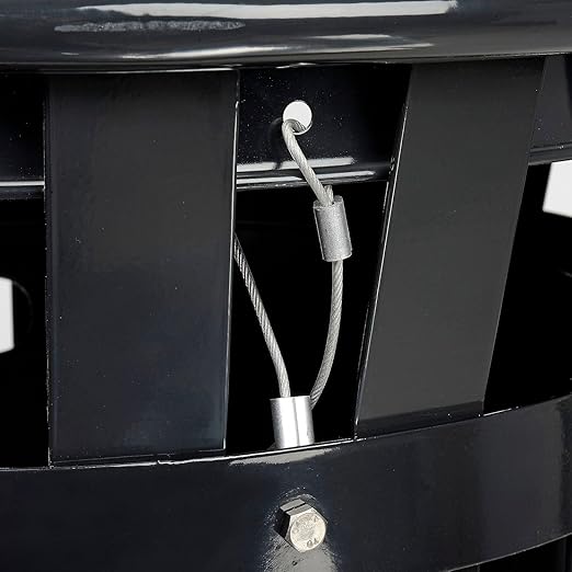 Global Industrial 36 Gallon Outdoor Slatted Steel Round Trash Can with Flat Lid, Plastic Liner & Anchor Kit Included, 28" W x 36" H, Commercial & Industrial Trash Can, Black