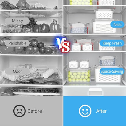 5 Pack Fruit Storage Containers for Fridge - Clear Berry Containers with Colander, Airtight Fridge Organizer Bins with Vent Handle Lids for Refrigerator Organizers and Storage Keep Fresh