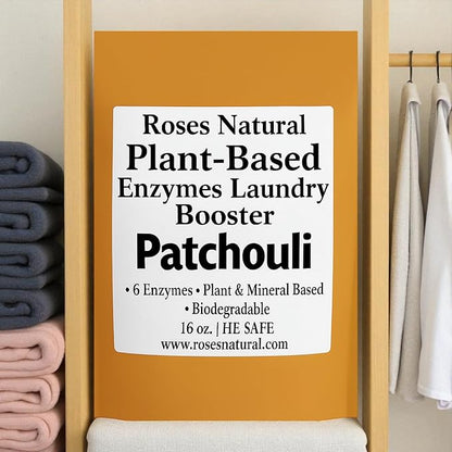 Natural Enzyme Laundry Booster – Patchouli | 6 Enzymes | Deep Clean System | Earthy Essential Oil Scent, Biodegradable, HE Safe, Eco-Friendly Laundry Additive | 16 oz | Made in USA