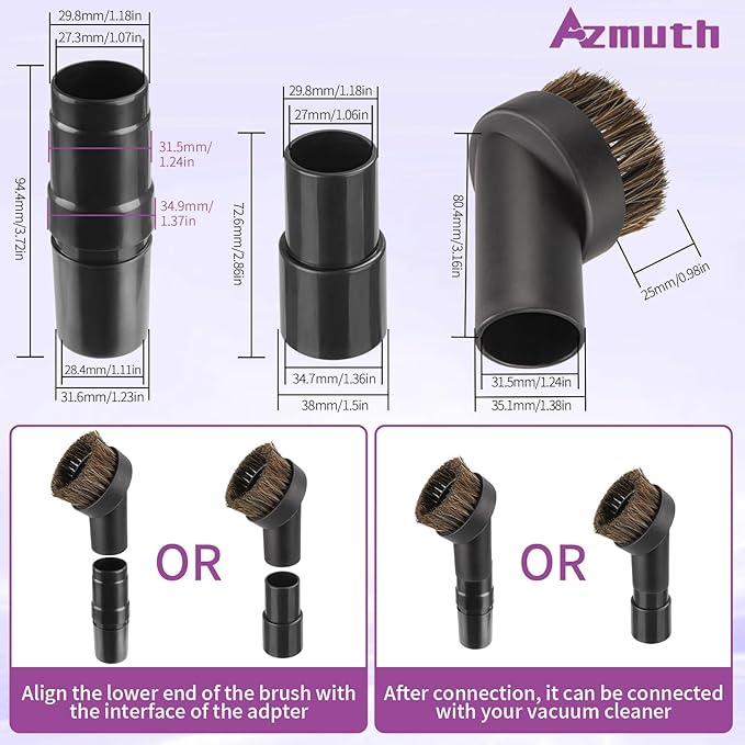 3 Pcs 25mm Soft Horsehair Vacuum Brush Attachment with Vacuum Hose Adapter for Shark Vacuum Attachments, Vacuum Attachment for Shop Vac Vacuum and Most Household Vacuum Cleaner