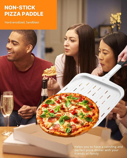 Pizza Peel 12 inch, Perforated Aluminum Pizza Paddle (12'') with Heat-resistant Handle, Nonstick and Lightweight Pizza Spatula, Pizza Oven Accessories