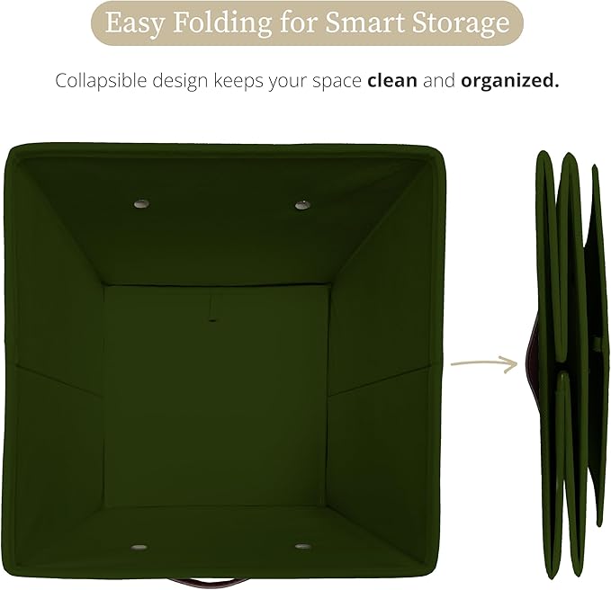 DECOMOMO Storage Bins, Cube Storage Bin with Labels, Fabric Storage Cubes for Shelves (10.5" x 11" / 6pcs, Olive Green)