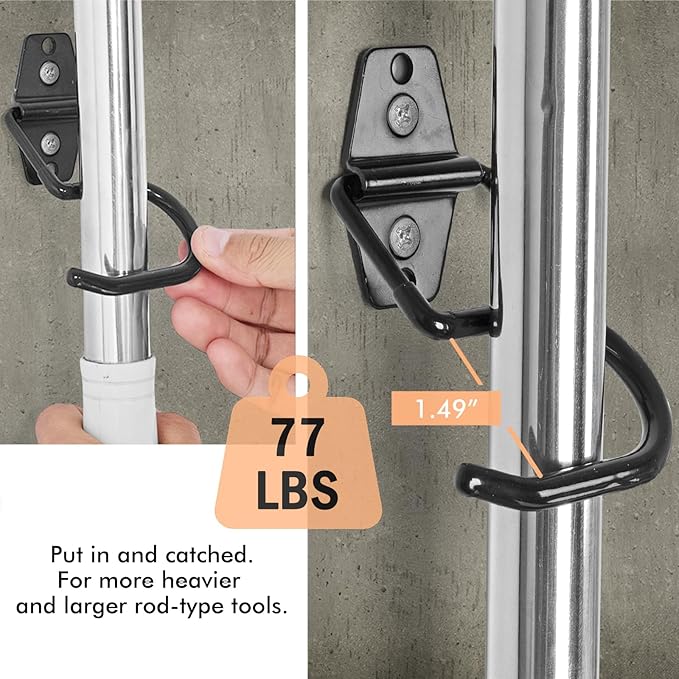 LIGHT DUST Broom Holder Wall Mount - 12 Pack Tool Hangers Garage Wall Hanging Organizer - Heavy Duty Metal Large S Hooks for Mop Shovel Rake Shed Garden Lawn Yard Handle Tools Organization (Black)