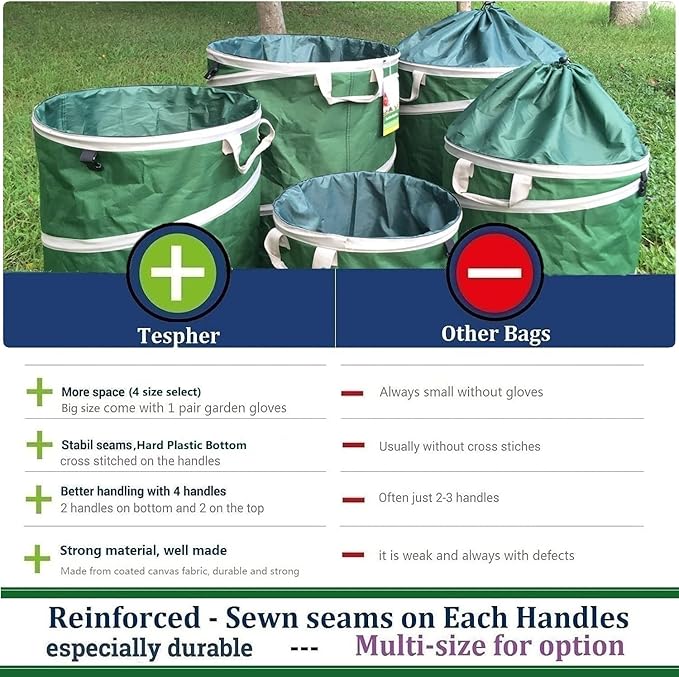 46-Gallon Collapsible Trash Can (22x28 in) Hard-Shell Bottom Yard Garden Bag for Yard Waste,Debris Container,Pop-Up Recycling Bin,Camping Waste Bag,Laundry Hamper,Lawn Grass,Leaf Bag,Sods,Weeds Barrel