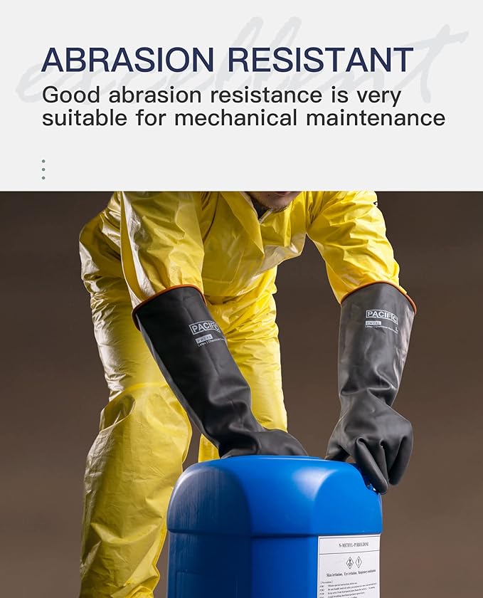 PACIFIC PPE Heavy Duty Latex Chemical Gloves, Strong Acid Resistance Rubber Gloves, Against Alkali and Oil, 18"