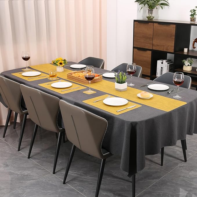 Table Runners 55 Inches Long, Dual-Sided Faux Leather Farmhouse Table Runner Waterproof Heatproof Non-Slip for Living Room Party Home Decor Holiday Decorations(Gray Yellow, 12 x 55 Inch)