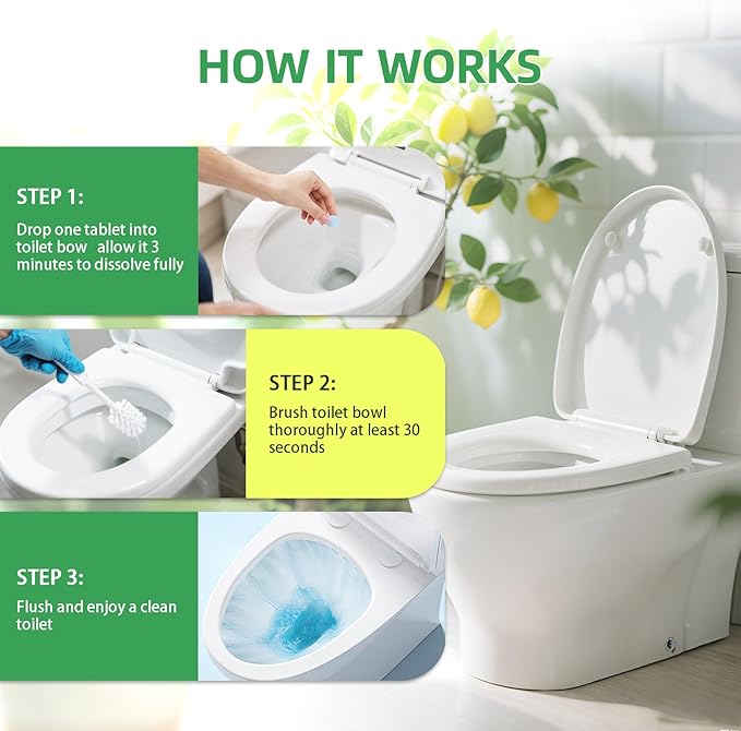 Toilet Bowl Cleaner Tablets 30 Big Pack Fast Dissolve Plastic-free Septic Safe Deodorize Remove Rust Stains, Hard Water Ring Remover, Toilet Cleaning