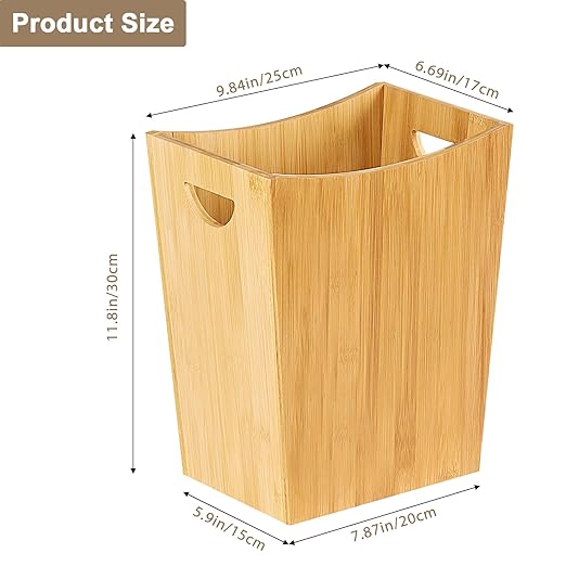 SEHERTIWY Wood Trash Can Wastebasket, 2 Gallon Small Waste Basket with 2 Handles, Rectangular Bathroom Garbage Can for Bathroom, Office, Living Room, Bedroom, Kitchen
