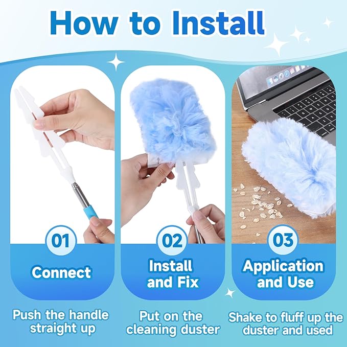 Duster Refills for Swiffer, 360° Thickened Kit with 30 Count Disposable Microfiber Feather Dusters for Office,Window and Furniture Cleaning, Include 2 Extendable Handles