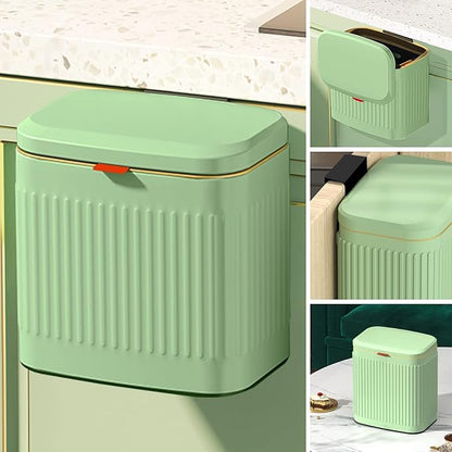 GloDeals Kitchen Small Trash Can with Lid, Compost Bin Countertop, Wall-Mounted Under Sink Hanging Trash Bin for Kitchen, Bathroom, Cabinet Trash Can (1.05 Gallon, 4L Vintage Green)