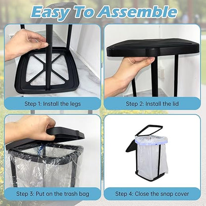 Collapsible Trash Bag Holder Portable Garbage Bin Holder Stand for Kitchen Outside 13 Gallon Plastic Outdoor Trash Can with Lid for Parties and Camping, Black