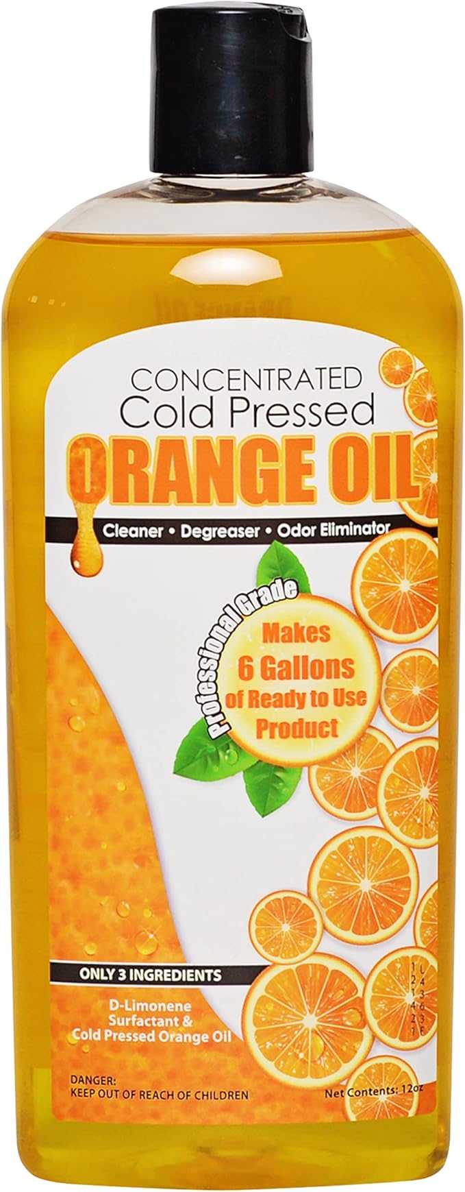 Cold Pressed Orange Oil Concentrate |12-ounce Professional Grade All-Purpose Citrus Cleaner, Degreaser & Pet Odor Eliminator Blend | Dilutes to 6 Gallons of Finished Product | Home and Outdoor Use