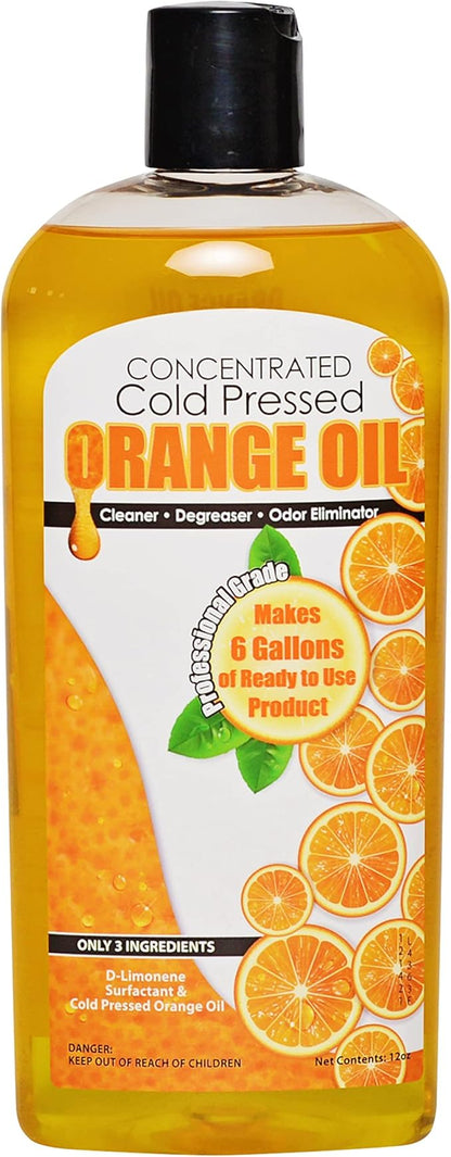 Cold Pressed Orange Oil Concentrate |12-ounce Professional Grade All-Purpose Citrus Cleaner, Degreaser & Pet Odor Eliminator Blend | Dilutes to 6 Gallons of Finished Product | Home and Outdoor Use