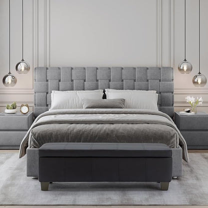 51 Inch Black Faux Leather Ottoman with Storage, Rectangular Extra Long Bench, End of Bed Bench with Large Storage for Bedroom, Living Room