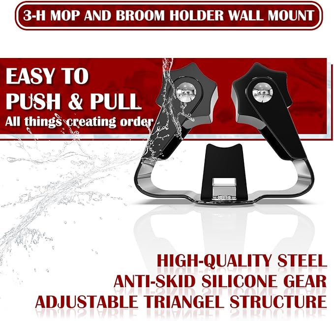 3-H Stainless Steel Broom Holder Wall Mount 15-Pack- Heavy Duty Mop Organizer, Wall Mounted Broom Storage with Secure Mounting for Laundry Garage Bathroom