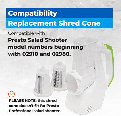 Shred Cone for Presto Regular Salad Shooter Models 02910 02980, Cheese Grater Replacement Parts for Shredding Cheese, Vegetables and Fruits (Square Plug)