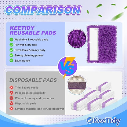 Wet Jet Pads Compatible with Swiffer Wetjet, Reusable Wet Jet Refill for Hardwood and Floor Spray Mop, Upgraded Fiber Mop Pads for Deep Cleaning (3 Pack)