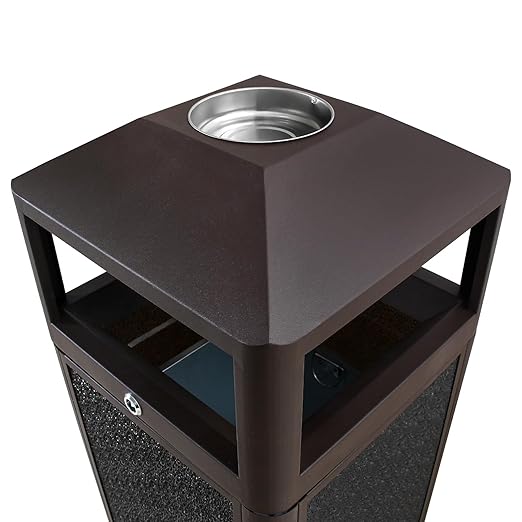 Square Waste Container with Dome Lid | Commercial Outdoor Garbage and Trash Container,Coffee 15 Gallon