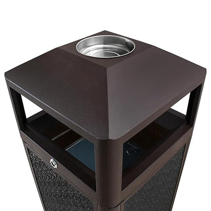 Square Waste Container with Dome Lid | Commercial Outdoor Garbage and Trash Container,Coffee 15 Gallon