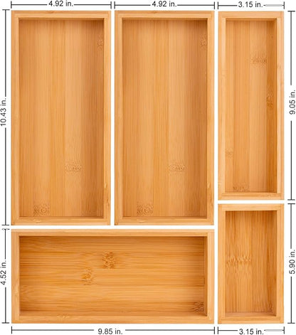 bamboo drawer organizer Set，expandable drawer dividers,wooden storage organizers,large trays for kitchen, bathroom,flatware,Tea Bag Organizer (1 X 5PCS Natural)