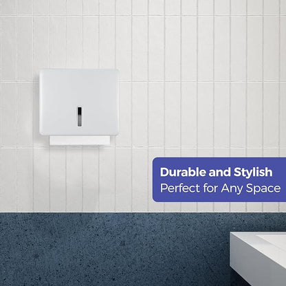 Multifold Paper Towel Dispenser Wall Mount (White) – Large Capacity C-Fold, Trifold, and Folded Commercial Hand Towels Holder for Bathroom & Restroom – Adhesive or Screw Mounted