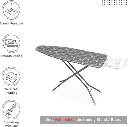 Encasa XO Ironing Board Cover and Pad 54"x15" - Thick 3mm Felt Padding, Drawstring Tightening & Lock, Easy Fit, Scorch & Stain Resistant, Fits Standard Large Ironing Board - Grey Tiles