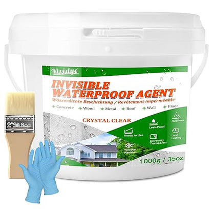 Waterproof Sealant 35oz, Transparent Waterproof Coating for Roof, Floor, Bathroom, Wall, Window, Concrete, Invisible Water Proof Agent for Repairing Leaks, Indoor & Outdoor Waterproofing Adhesive