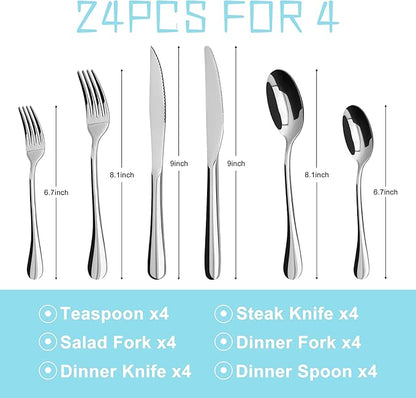 Silverware Set,32 piece Siverware Set and Serving Utensil Set,Stainless Steel Knives Spoon Forks Set for Home, Kitchen, Mirror Polished& Dishwasher Safe (5.5-11.2Inch Serving set+Silverware set-32pcs)
