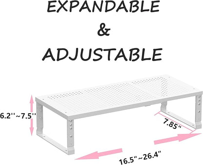 Metal Stackable Expandable Storage Shelf - Multi-Functional Home Storage Shelf, Suitable for Kitchen, Cabinet，Bathroom, Office, Garage, etc.（1PACK/White/Medium
