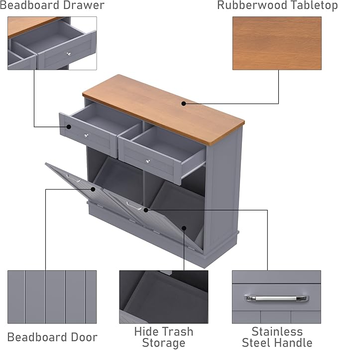 Betterhood Tilt Out Trash Cabinet 10 Gallon Wooden Free Standing Laundry Sorter Cabinet,Recycling Cabinet with Hideaway Drawer,Tilt Out Trash Cabinet Can Bin Kitchen