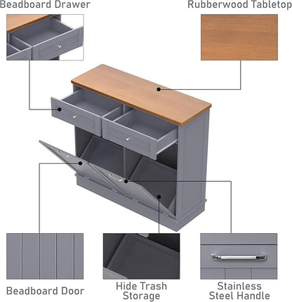 Betterhood Tilt Out Trash Cabinet 10 Gallon Wooden Free Standing Laundry Sorter Cabinet,Recycling Cabinet with Hideaway Drawer,Tilt Out Trash Cabinet Can Bin Kitchen