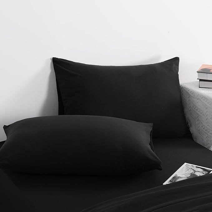 NTBAY Twin Comforter Set with Sheets, 5 Pieces Soft and Breathable Twin Bedding Set, Twin Bed in a Bag, Down Alternative Comforter Set Solid Color All Season, Kids Bedding Set, Black