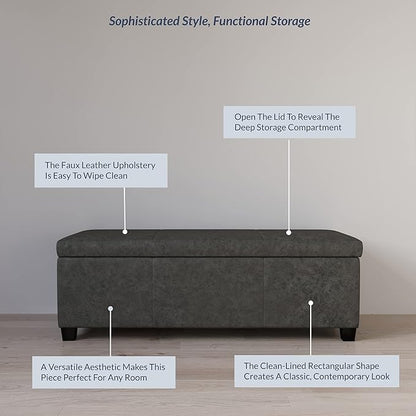 BELLEZE Storage Faux Leather Ottoman, 47 Inch Bench Bedroom Bench with Safety Close Hinge, Extra Long Ottoman with Storage for Living Room, Entryway, Hallway, Foot Rest, Support 300lbs - Rustic Gray